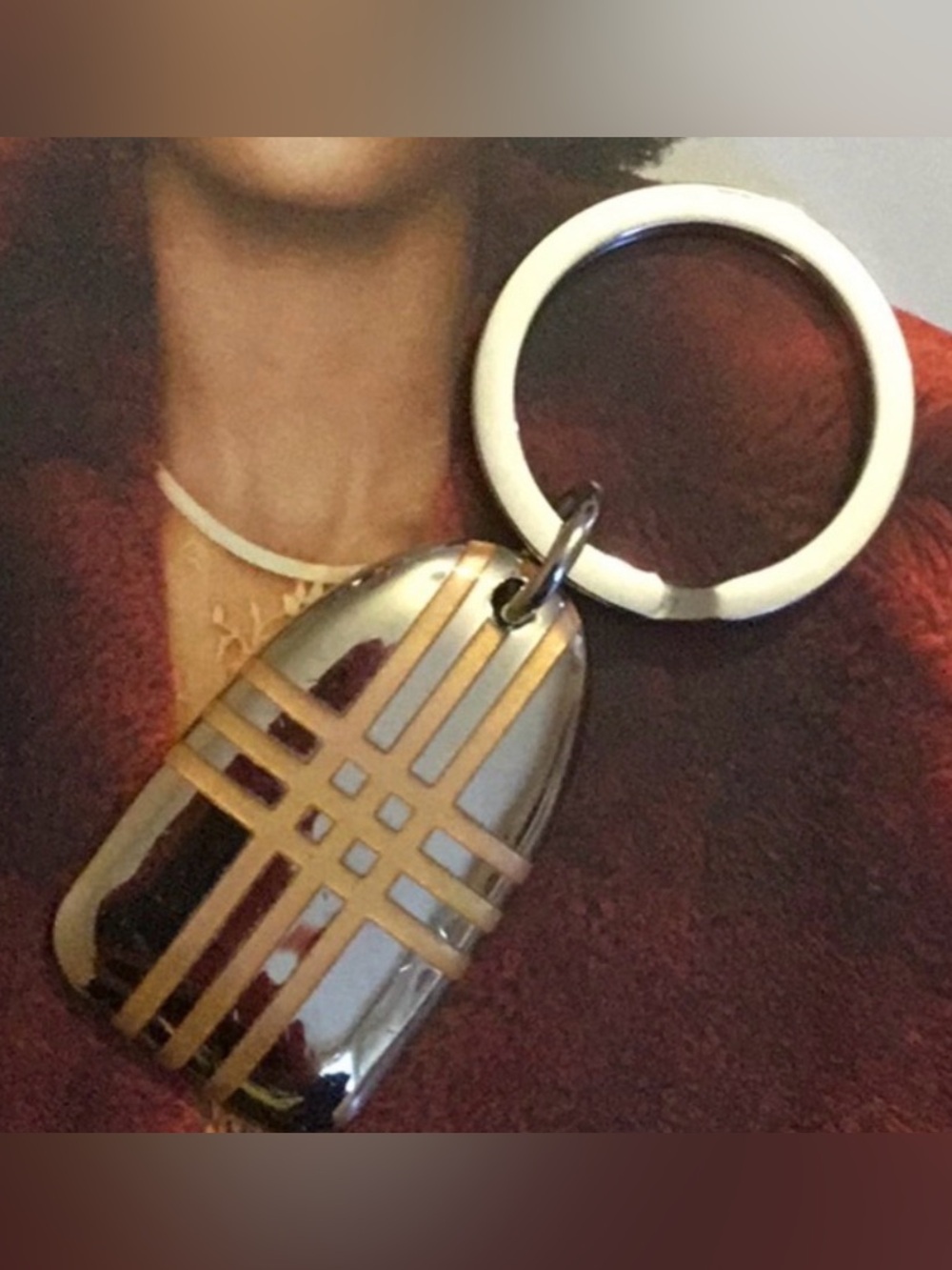 Burberry Silver and Gold Plaid Metal Keychain